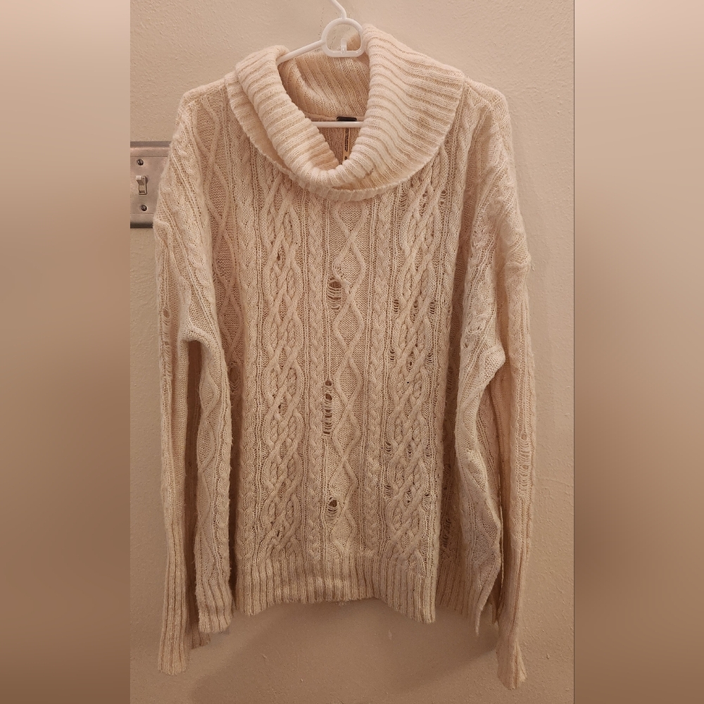 Free People Distressed Cowl Neck Sweater